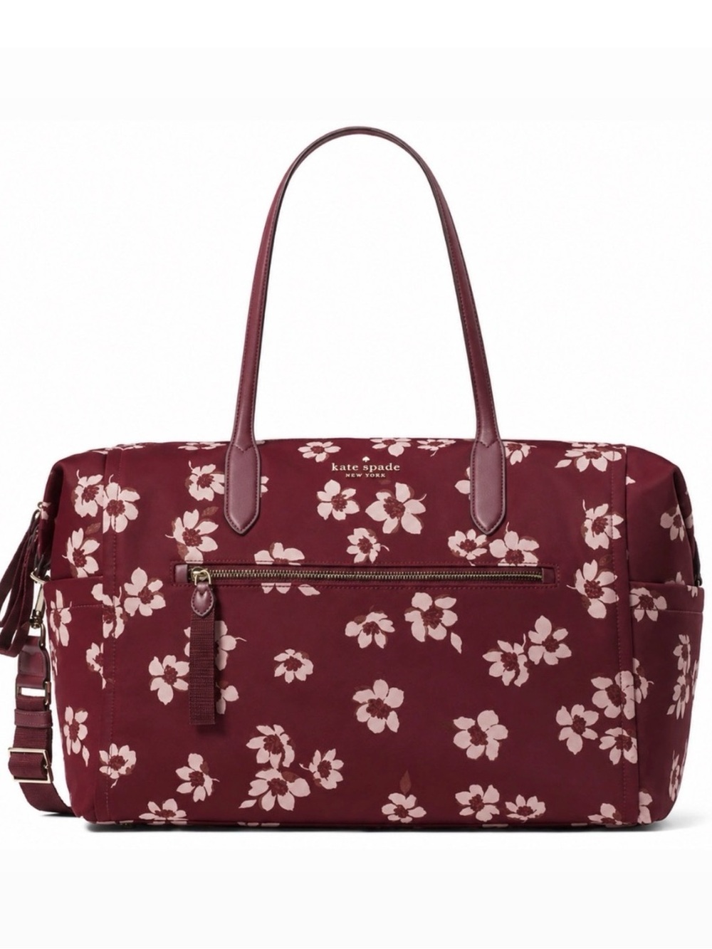 kate spade Maroon Floral Weekender Tote with Light Pink New without labels